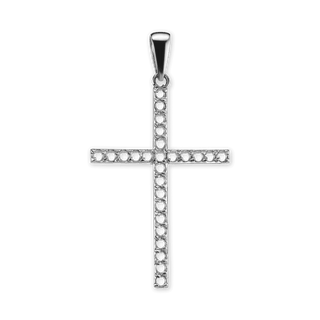 14K Gold Thin Cross 26 Stone Pendant Mounting (44 x 24 mm)