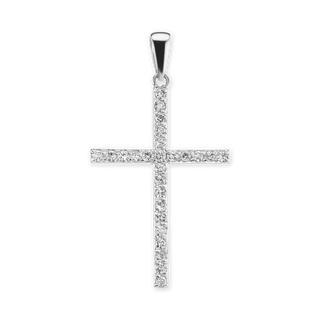 14K Gold Thin Cross Pendant with Diamonds (44 x 24 mm)