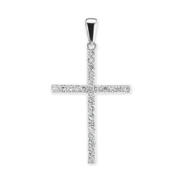 14K Gold Thin Cross Pendant with Diamonds (44 x 24 mm)