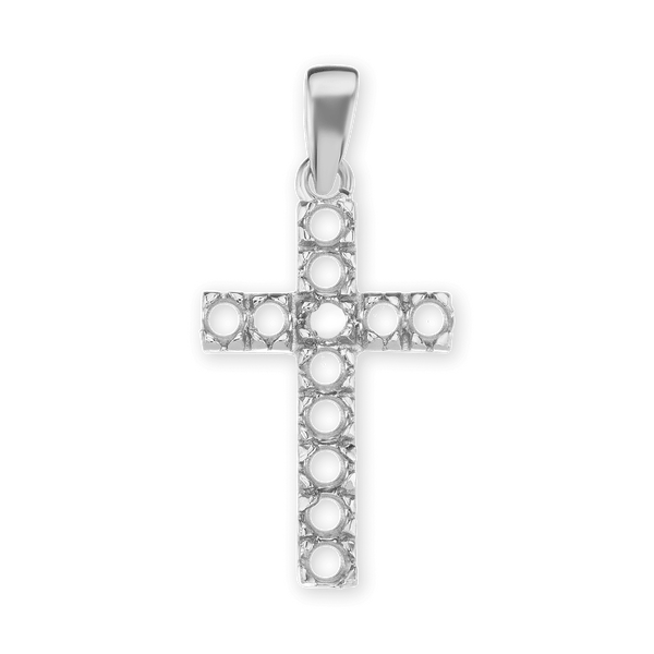 14K Gold Classic Cross 12 Stone Pendant Mounting (27 x 12 mm)