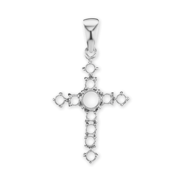 14K Gold Contemporary Cross 11 Stone Pendant Mounting (35 x 18 mm)