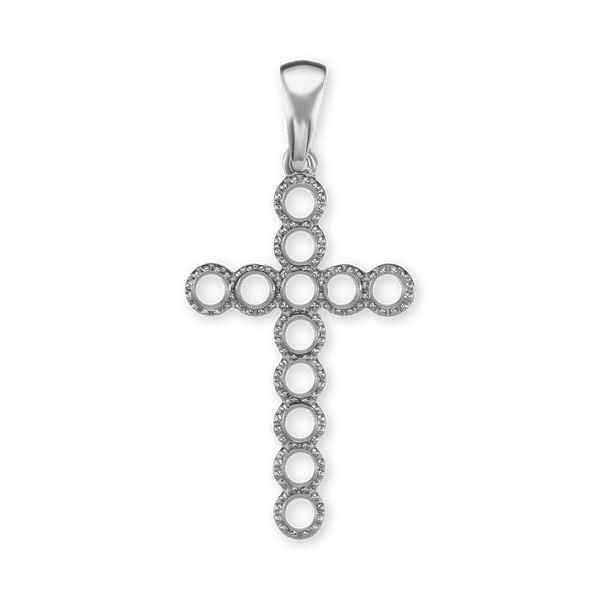 14K Gold Bezel Set Classic Cross 12 Stone Pendant Mounting (37 x 17 mm)