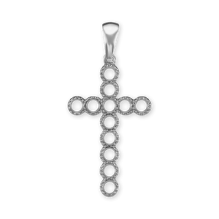 14K Gold Bezel Set Classic Cross 12 Stone Pendant Mounting (37 x 17 mm)