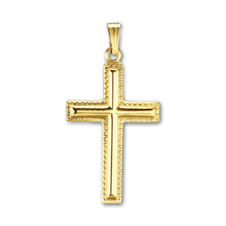 14K Gold Raised Classic Cross with Detailed Edge (32 x 16 mm)