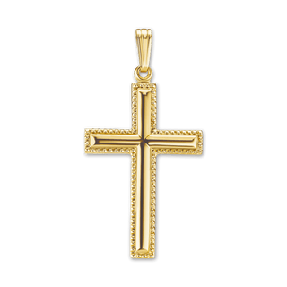 14K Gold Raised Classic Cross with Detailed Edge (41 x 21 mm)