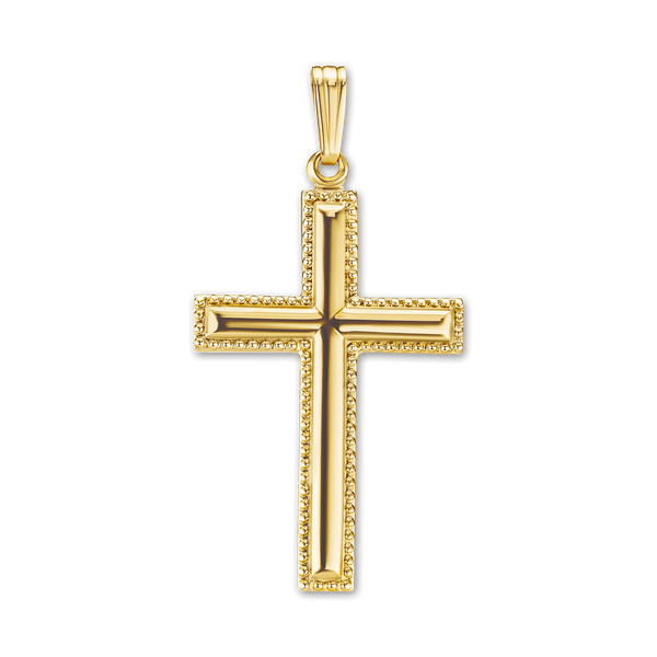 Sterling Silver Raised Cross with Detailed Edge (41 x 21 mm)