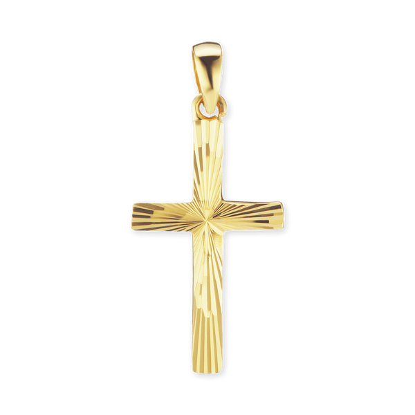 14K Gold Classic Cross Pendant with Diamond Cut Design (32 x 14 mm)