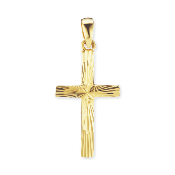 14K Gold Classic Cross Pendant with Diamond Cut Design (32 x 14 mm)