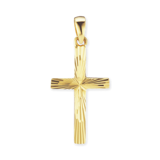 14K Gold Classic Cross Pendant with Diamond Cut Design (32 x 14 mm)