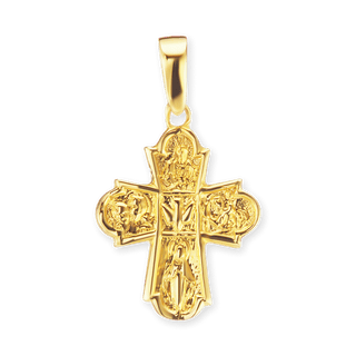 14K Gold 4-Way Byzantine Cross Pendant (21 x 12 mm)