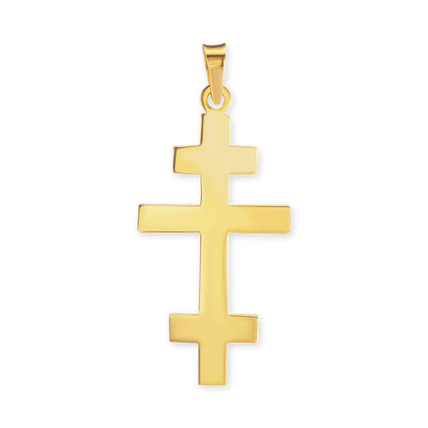14K Gold Orthodox Papal Cross Pendant (33 x 20 mm)