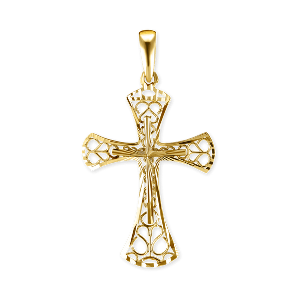14K Gold Filigree Cross Pendant (46 x 26 mm)