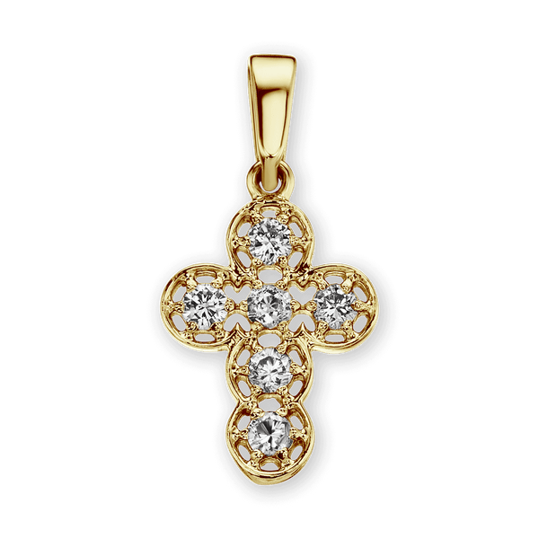 14K Gold Venetian Cross Pendant with Diamonds (20 x 10 mm)