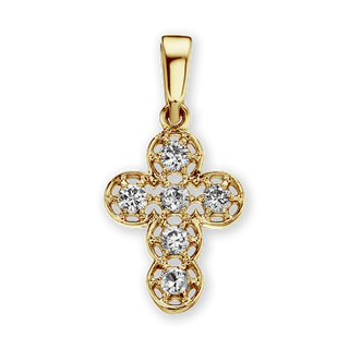 14K Gold Venetian Cross Pendant with Diamonds (20 x 10 mm)