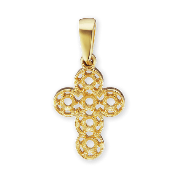 14K Gold Filigree Cross 6 Stone Pendant Mounting (20 x 10 mm)