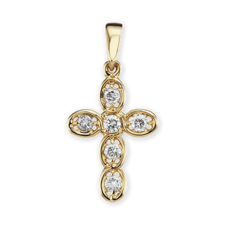 14K Gold Venetian Cross Pendant with Diamonds (23 x 12 mm)