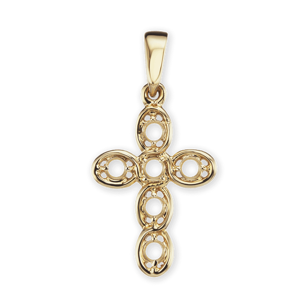 14K Gold Venetian Cross 6 Stone Pendant Mounting (23 x 12 mm)