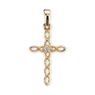 14K Gold Twisted Cross Pendant with Diamond (25 x 12 mm)