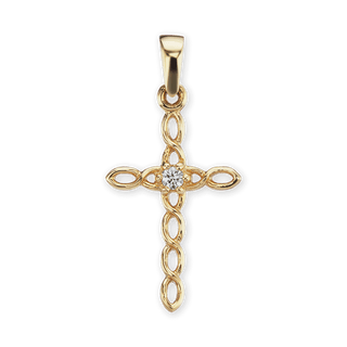 14K Gold Twisted Cross Pendant with Diamond (25 x 12 mm)
