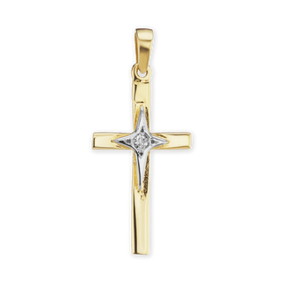 14K Gold Classic Cross Pendant with Diamond Accent (30 x 14 mm)