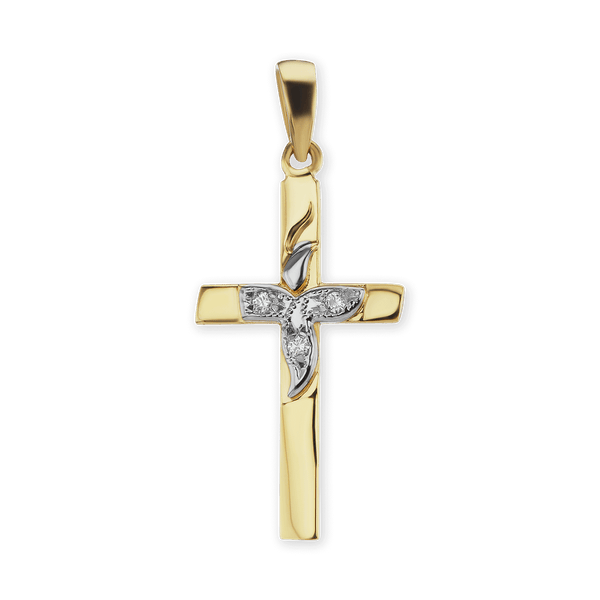 14K Gold Classic Cross Pendant with Diamond Accent (30 x 19 mm)