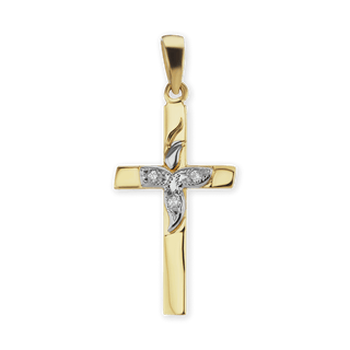 14K Gold Classic Cross Pendant with Diamond Accent (30 x 19 mm)