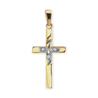 14K Gold Classic Cross Pendant with Diamond Accent (30 x 19 mm)