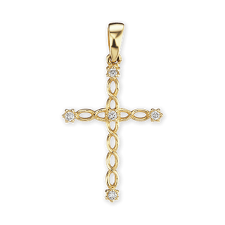 14K Gold Twisted Filigree Cross Pendant with Diamonds (29 x 16 mm)
