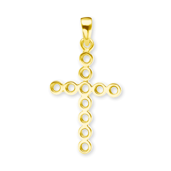 14K Gold Bezel Set Classic Cross 11 Stone Pendant Mounting (30 x 15 mm)