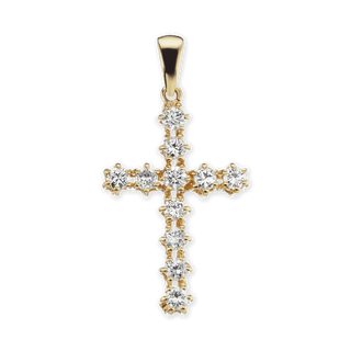 14K Gold Contemporary Cross Pendant with Diamonds (39 x 20 mm)