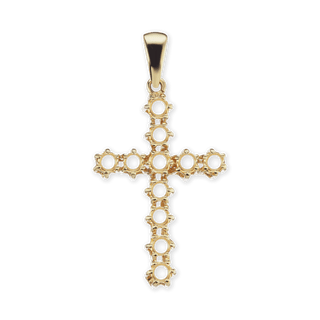 14K Gold Contemporary Cross 11 Stone Pendant Mounting (39 x 20 mm)