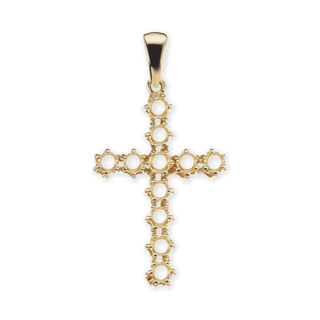 14K Gold Contemporary Cross 11 Stone Pendant Mounting (39 x 20 mm)