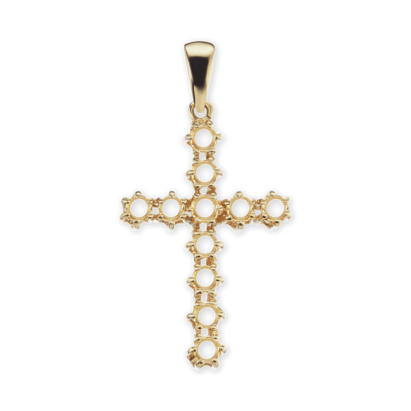 14K Gold Contemporary Cross 11 Stone Pendant Mounting (39 x 20 mm)