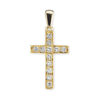 14K Gold Classic Cross Pendant with Diamonds (34 x 17 mm)