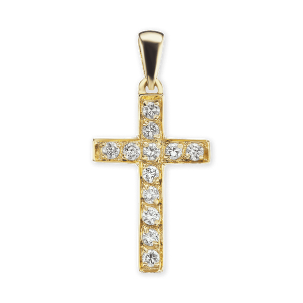 14K Gold Classic Cross Pendant with Diamonds (34 x 17 mm)