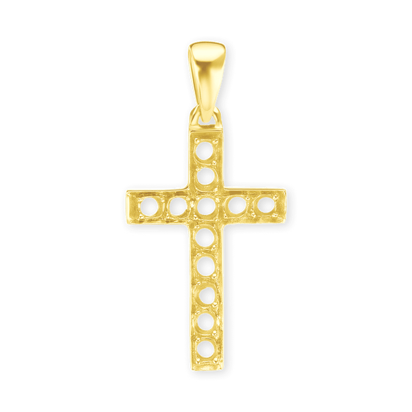 14K Gold Classic Cross 11 Stone Pendant Mounting (34 x 17 mm)