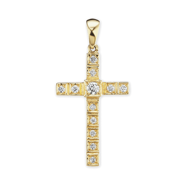 14K Gold Classic Cross Pendant with Diamonds (40 x 20 mm)