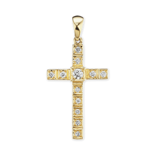 14K Gold Classic Cross Pendant with Diamonds (40 x 20 mm)