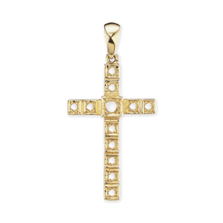 14K Gold Classic Cross 11 Stone Pendant Mounting (40 x 20 mm)