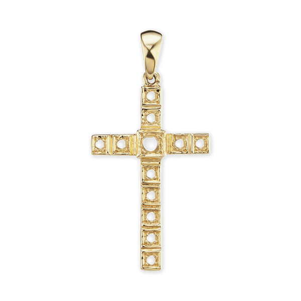 14K Gold Classic Cross 11 Stone Pendant Mounting (40 x 20 mm)