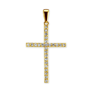 14K Gold Thin Cross Pendant with Diamonds (44 x 24 mm)
