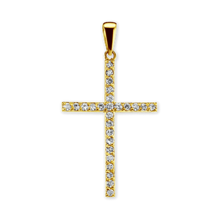 14K Gold Thin Cross Pendant with Diamonds (44 x 24 mm)