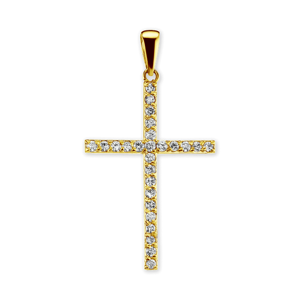 14K Gold Thin Cross Pendant with Diamonds (44 x 24 mm)