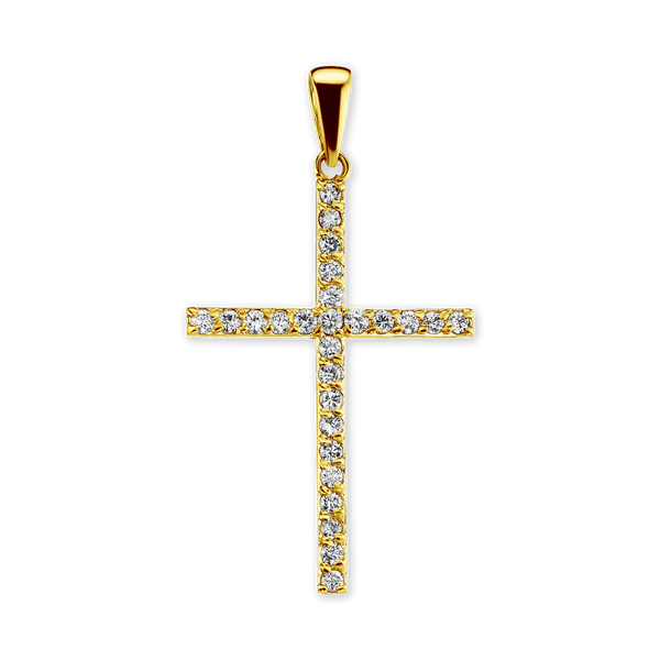 14K Gold Thin Cross Pendant with Diamonds (44 x 24 mm)