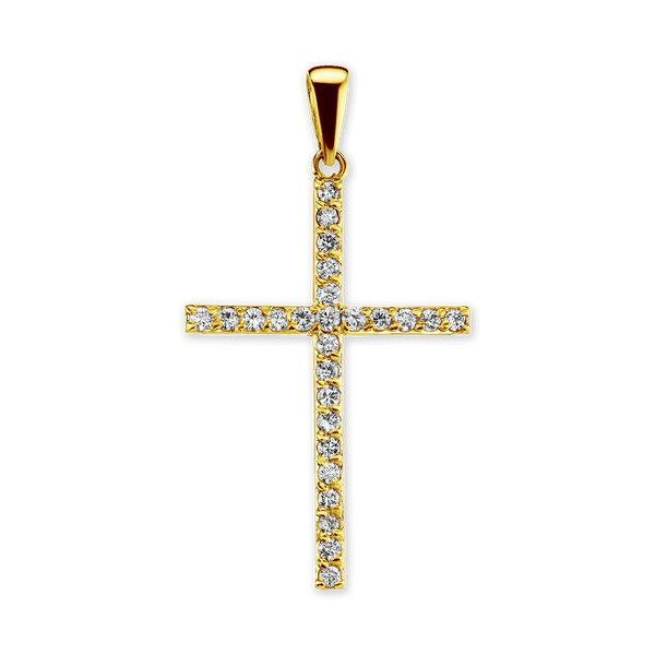 14K Gold Thin Cross Pendant with Diamonds (44 x 24 mm)