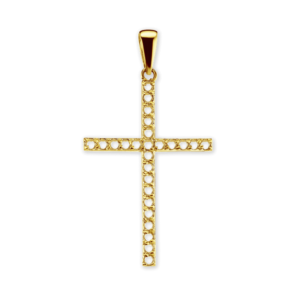 14K Gold Thin Cross 26 Stone Pendant Mounting (44 x 24 mm)