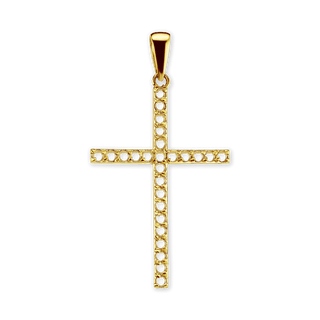 14K Gold Thin Cross 26 Stone Pendant Mounting (44 x 24 mm)