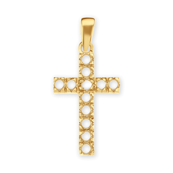 14K Gold Classic Cross 12 Stone Pendant Mounting (27 x 12 mm)