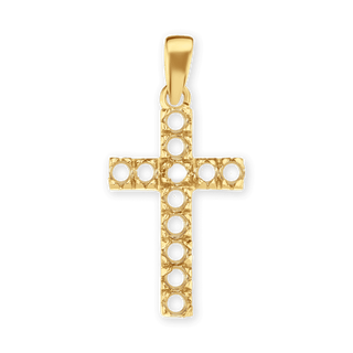 14K Gold Classic Cross 12 Stone Pendant Mounting (27 x 12 mm)