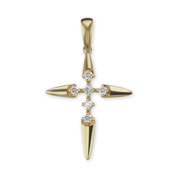 14K Yellow Gold Contemporary Cross Pendant with Diamonds (34 x 20 mm)